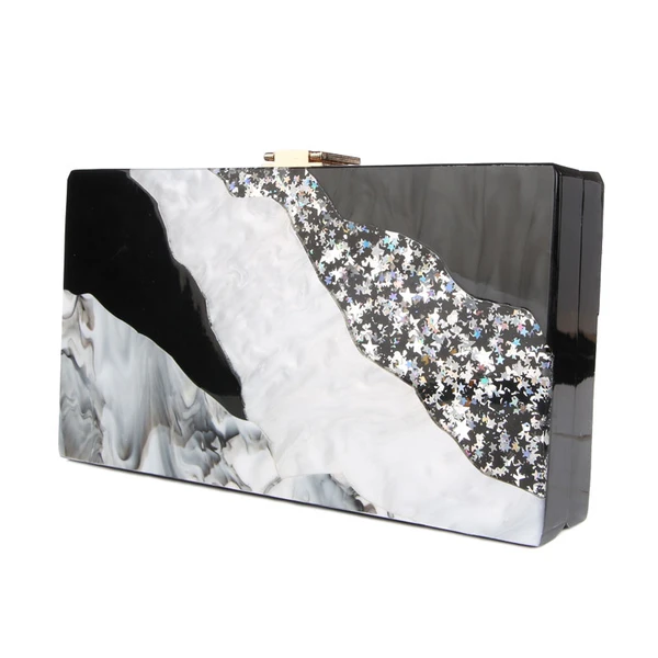 Bolso de mano de vestir de acrílico con diseño de mármol de lujo para teléfono