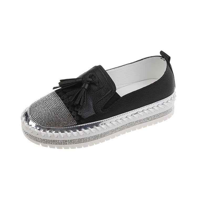 Shallow Leather Rhinestone Platform Shoes For Women
