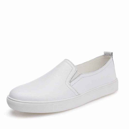White Small Leather Shoes Korean Casual One-Legged Leather Lazy Shoes Women