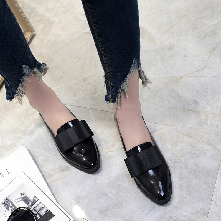 Zapatos planos para mujer Mocasines con lazo Zapatos planos para mujer Bailarinas de punta Zapatos de charol elegantes con tacón bajo para mujer