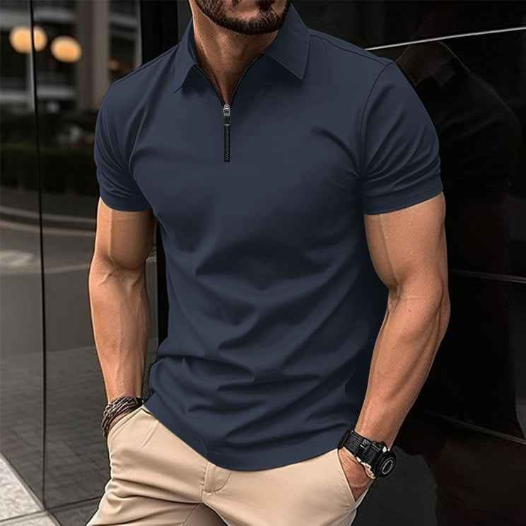 Zipper And Lapel Top Polo Shirt Men