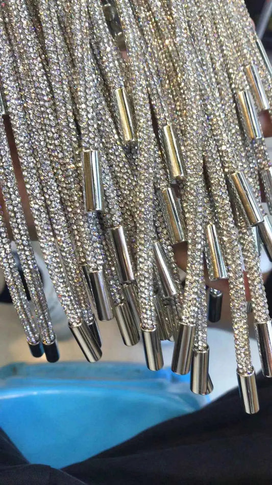 Rhinestone Cord Trim with Metal Tips
