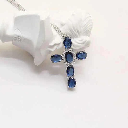 Women's Cross Pendant Necklace Luxury Shine Colour Gem Crystal Cross Necklace Hip Hop Chain Iced Out Chain Hip Hop Jewelry