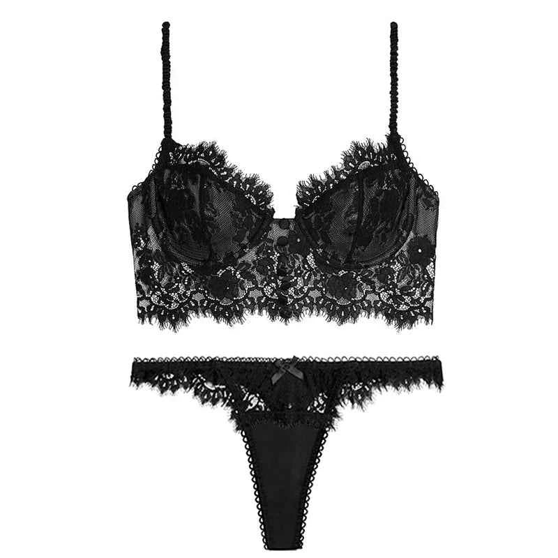 DM Eyelash lace Brassiere Lingerie Set Sexy Lingerie Women's Underwear Set Lace Bralette Bra and Panty Set Panties Wholesale