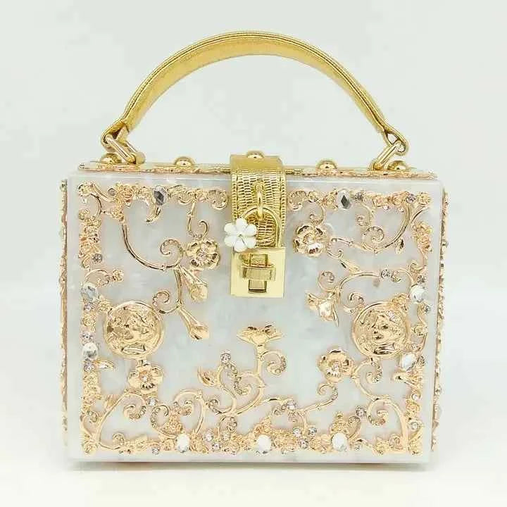 Boutique De FGG Women Fashion Flower Shoulder Bags Acrylic Box Clutch Tottes Purses and Handbags Luxury Designer Crossbody Bag