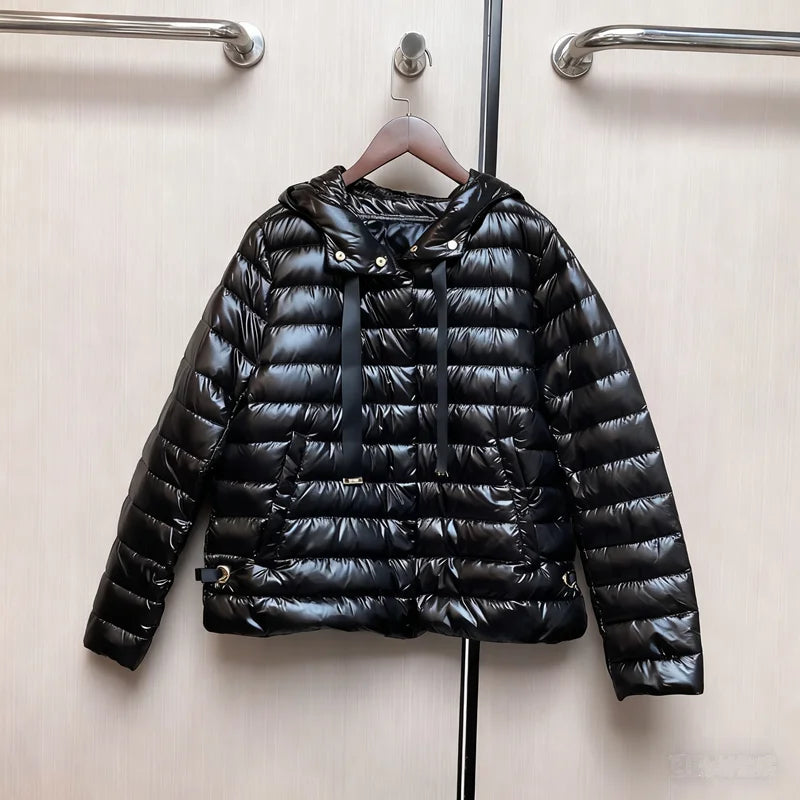 Women's Short Hooded Drawstring Puffer-Style Jacket — original product gallery image 11