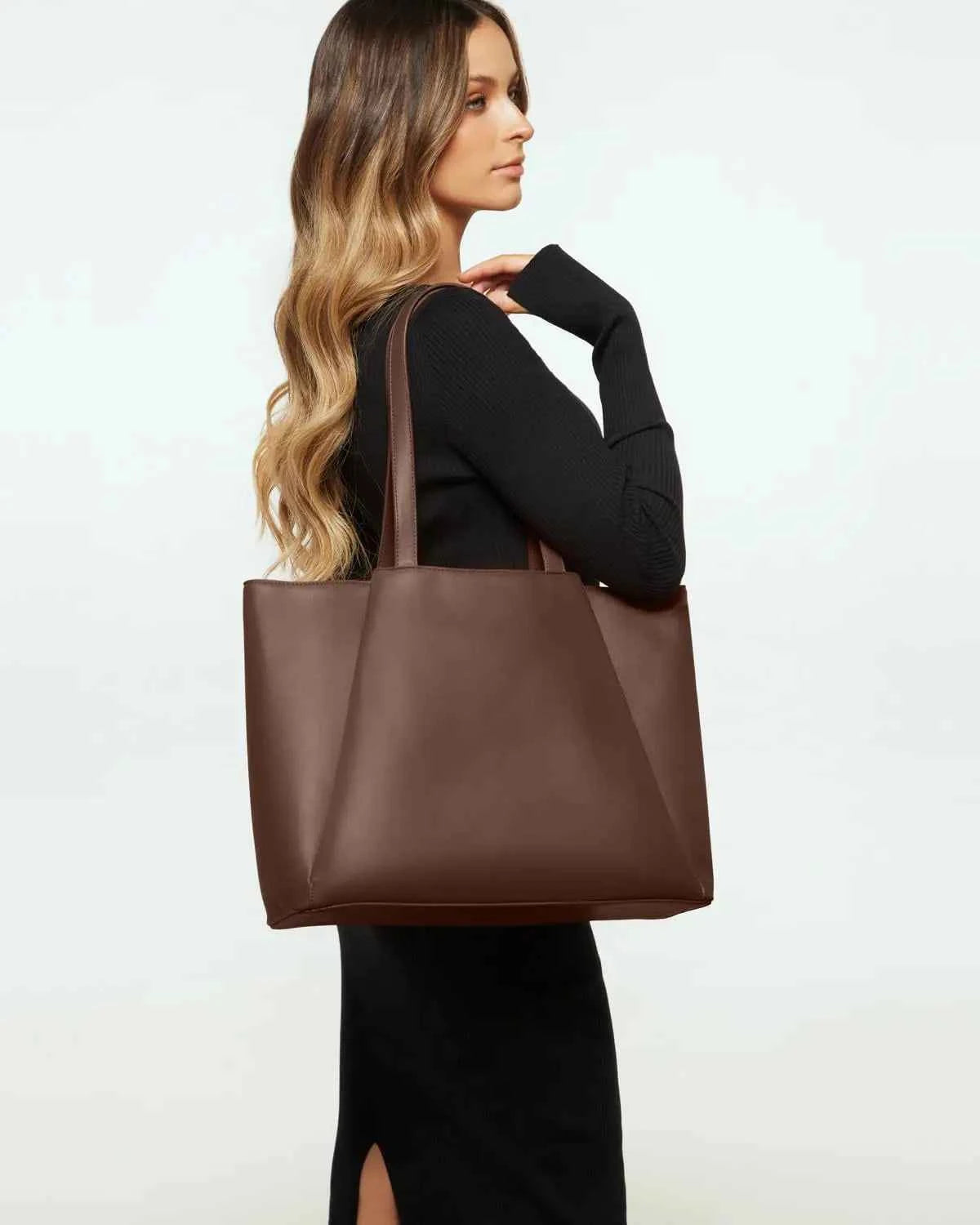 15.6 Inch Women's Work Tote Bag with Zip Compartments, Large PU Leather Office Purse for Laptop