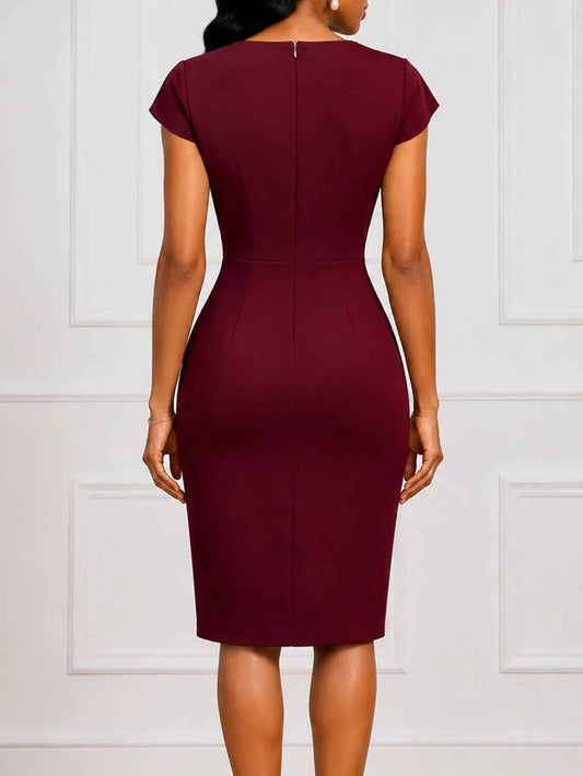 Women's Burgundy Ruffle Side-Slit Cocktail Dress