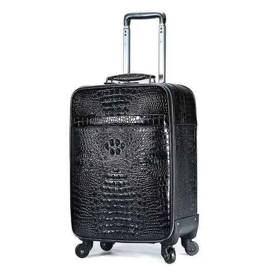20-Inch Crocodile-Embossed Leather Carry-On Suitcase with Handbag Set