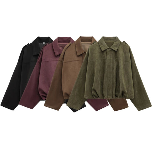Women's Cropped Suede-Look Bomber Jacket