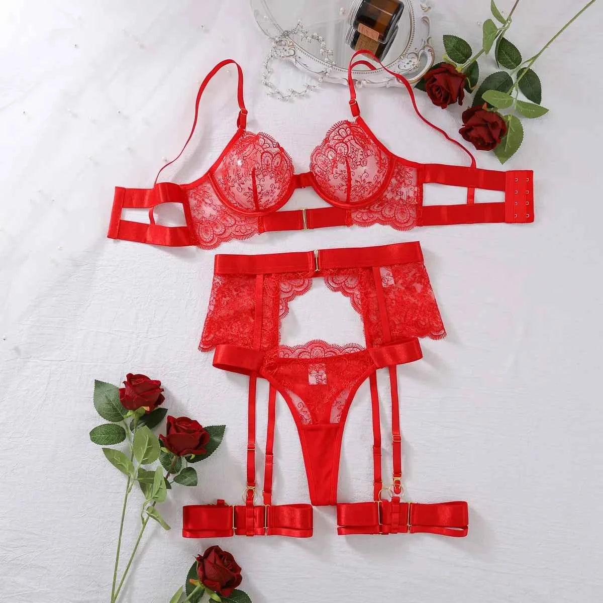 Two-piece Women's Set G-string Transparent Underwear Lolita Romantic Lingeries Set Sexy Bra and Panties Sets Lingerie for Woman