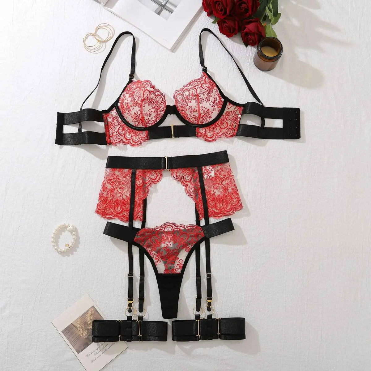 Two-piece Women's Set G-string Transparent Underwear Lolita Romantic Lingeries Set Sexy Bra and Panties Sets Lingerie for Woman