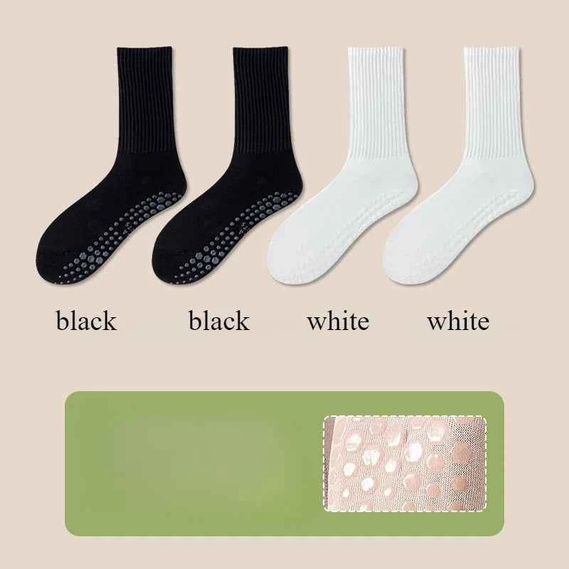 4 Pairs Yoga Socks with Grip Women Non-slip Pilates Socks Anti-slip High Quality Cotton Fitness Sports Athletic Socks Ladies