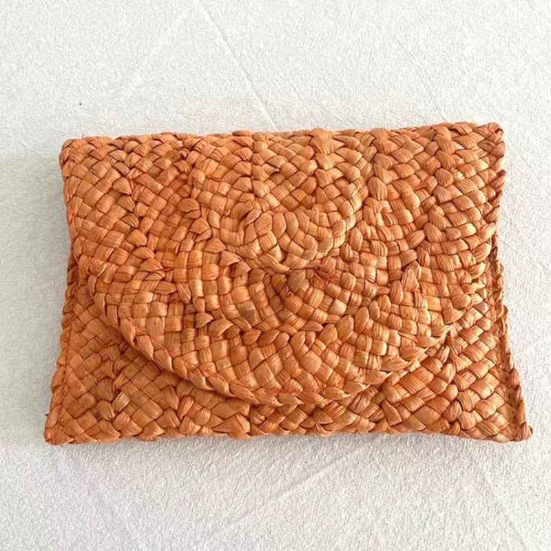 Women Fashion Flap Envelope Bags Summer Beach Bag Handmade Wallet Straw Knitted Handbag Lady Coin Phone Long Purse Clutches