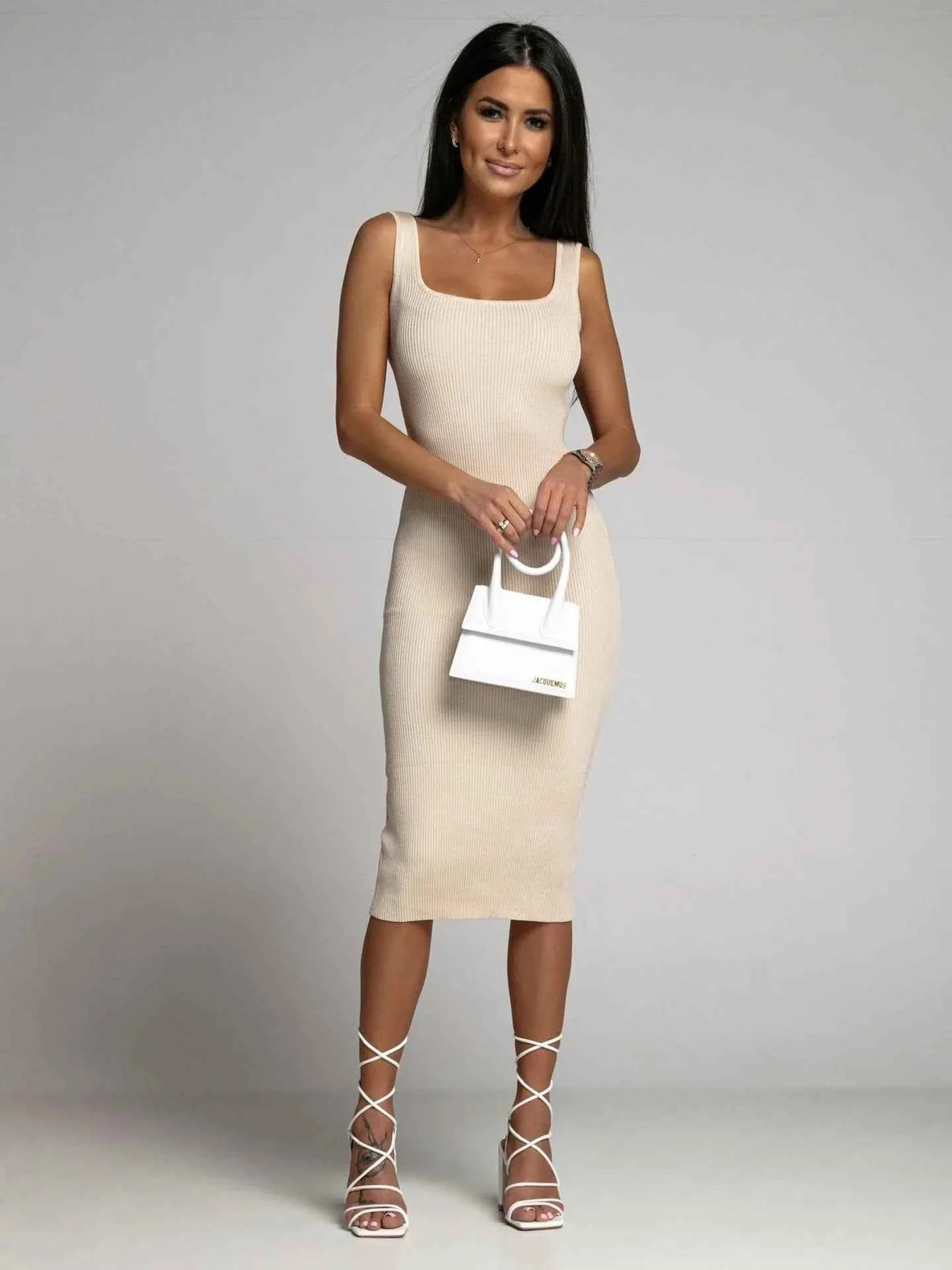 2024 Summer Sexy Women's Dress White Ribbed Bandage Dresses Long Dresses Female Clothing Trendy Fashion Elegant Skinny Ladies
