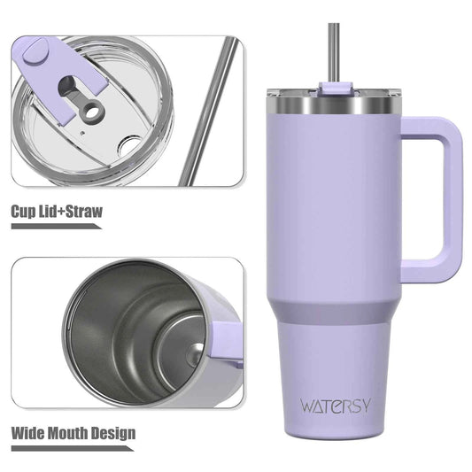 WATERSY Large Capacity 30/40oz Stainless Steel Tumbler with Handle And Straw Double Vacuum Insulated Thermal Coffee Mug