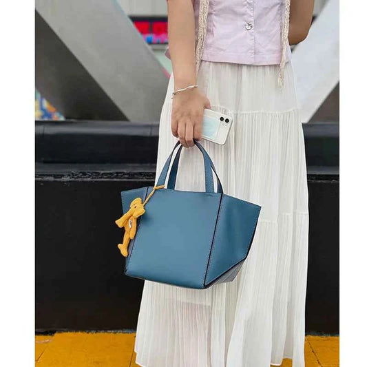 Large Capacity Basket Handbag Fashionable Urban Simple Style Women's Shoulder Crossbody Bag Leather Material Bucket Shape