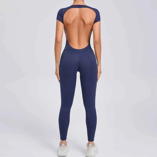 2025 Yoga Jumpsuit Fitness Sports Overalls Gym Clothing Set Wear Pilates Workout Clothes Women Short Sleeves Outfit Activewear