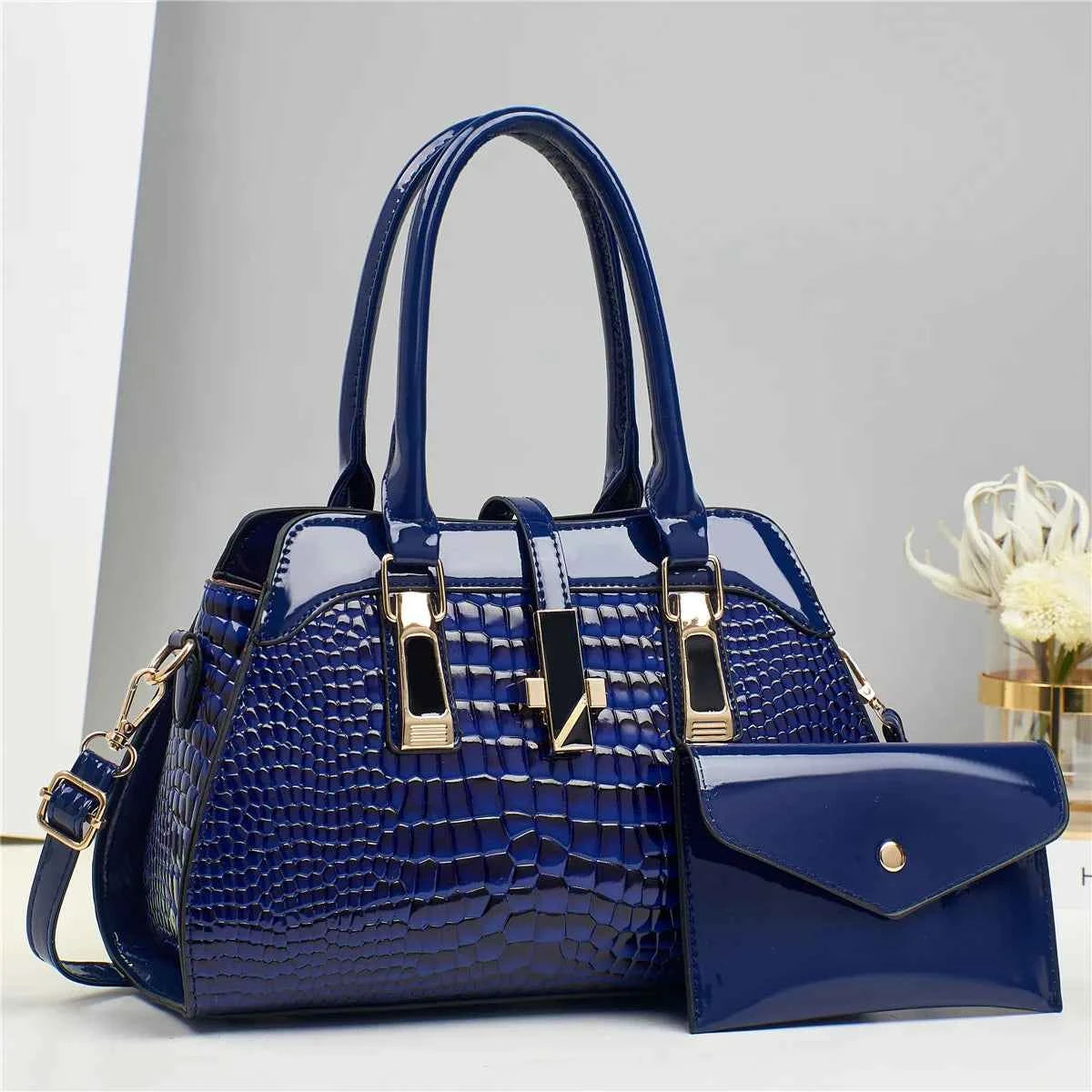 Women Crocodile Leather Tote Bag Luxury Top Handle Handbag