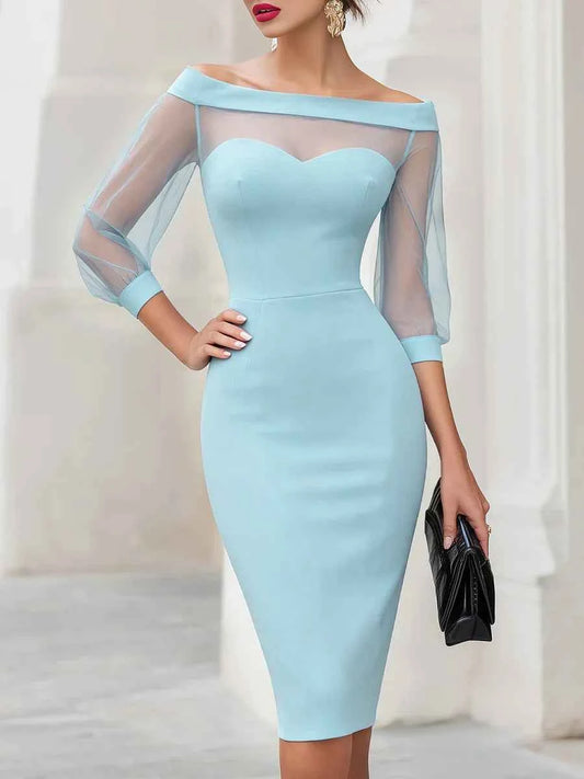 Women's Off-Shoulder Mesh-Sleeve Midi Dress
