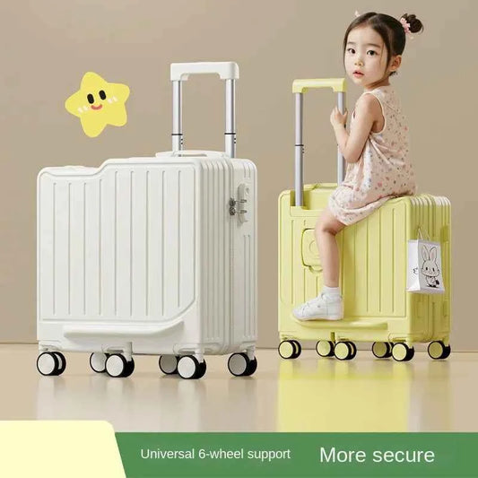 Children's Sit-and-Ride Suitcase for Boys and Girls Six-Wheel Travel Luggage with Foldable Footrest 20-Inch Carry-On Suitcase