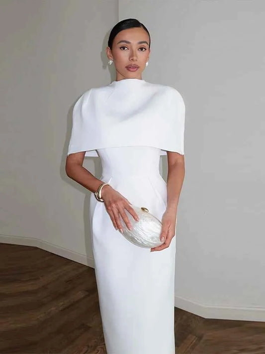 Women's Cape-Shoulder Fitted Midi Dress