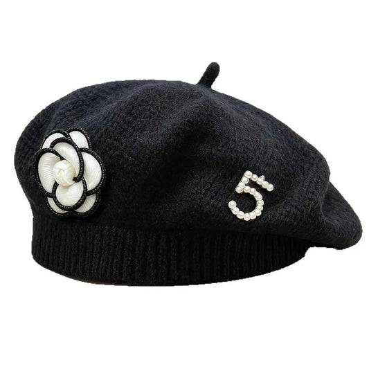 Women's Pearl-Flower Knit Beret