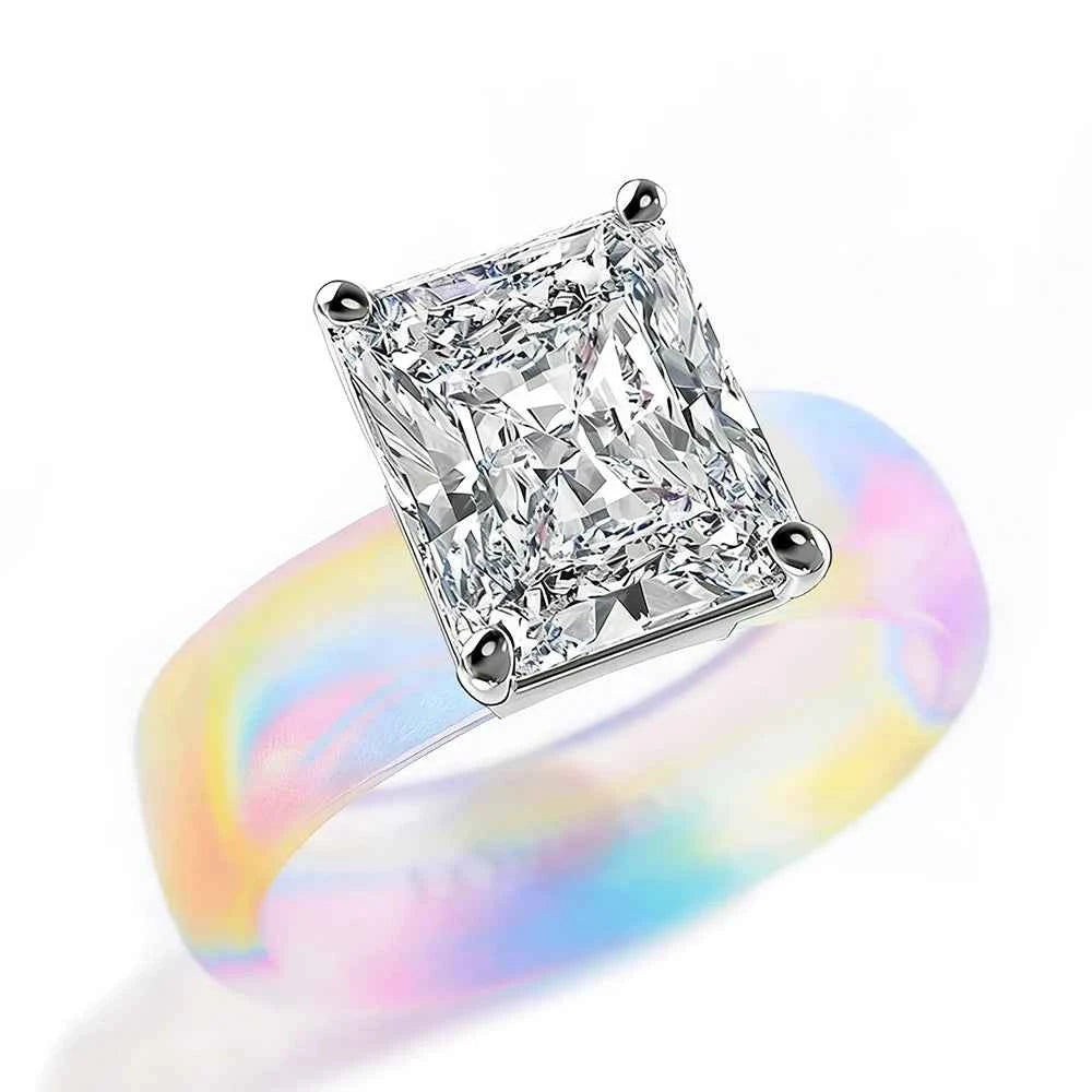 1pc women's colorful silicone ring, large rectangular CZ stone, silver rose gold pointed inlay, comfortable sports wedding ring,