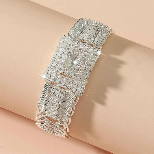 Women's Square Rhinestone Open Cuff Bracelet