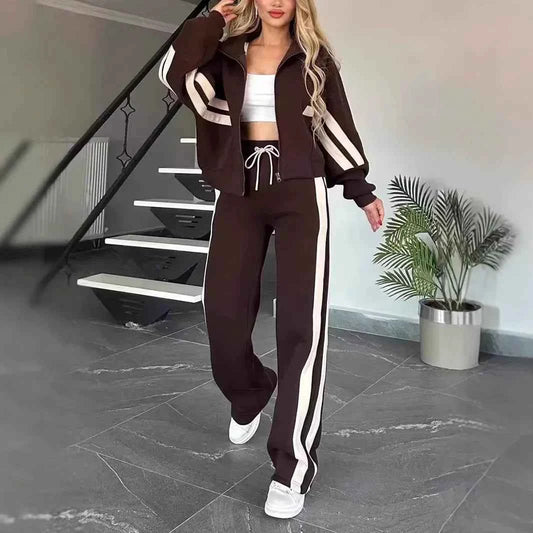 Women Two Piece Set Pants Sets Striped Jacket Matching Sets Y2k Tops Tracksuit Autumn Spring Long Pant Casual Outfit Suits 2025