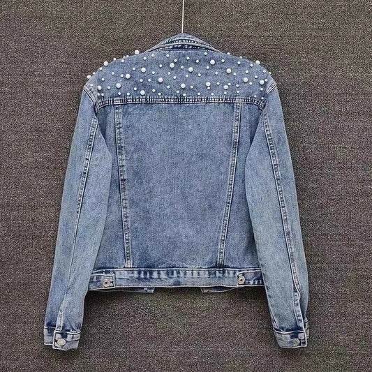 Jackets For Women Winter Women'S Large Denim Jacket Embroidered Pearl Beaded Denim Jacket Coat Jaqueta