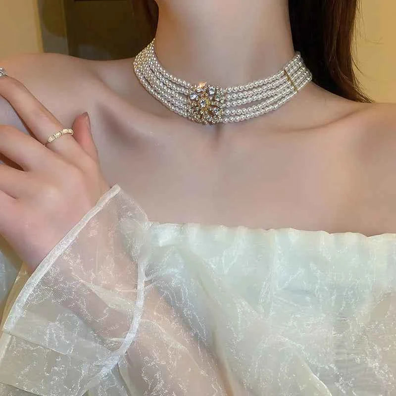 Women's Romantic Jewellery Gorgeous Multilayered Beaded Necklace Trendy Exaggerated Imitated Pearl Necklaces Charm Jewellery