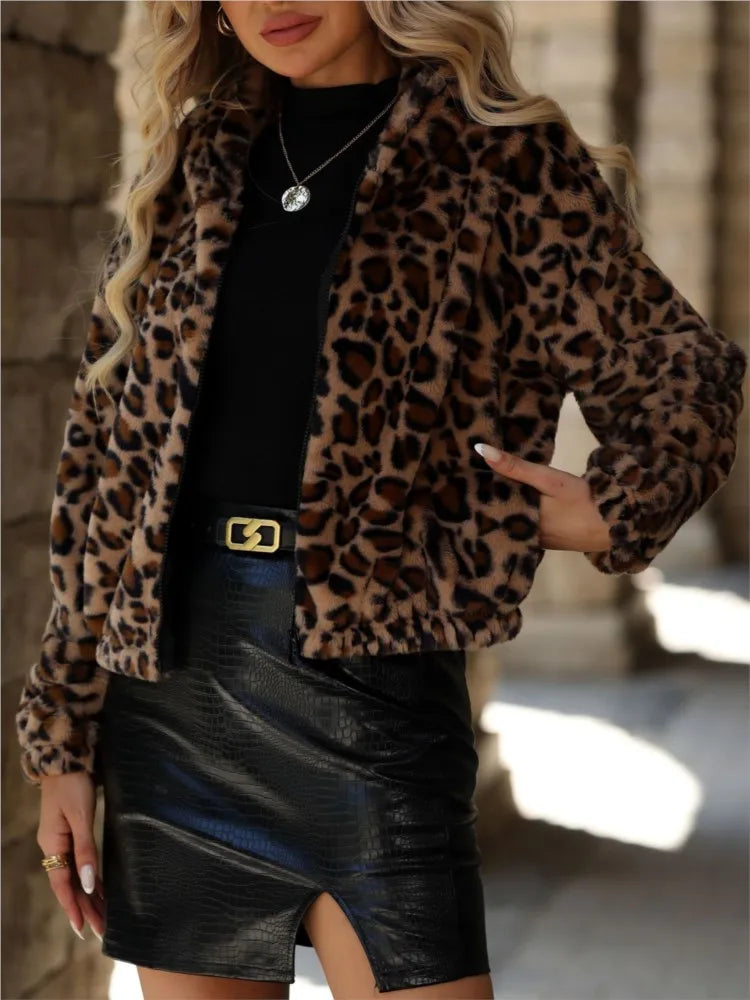 Women's Leopard-Style Plush Zip-Up Jacket — original product gallery image 5