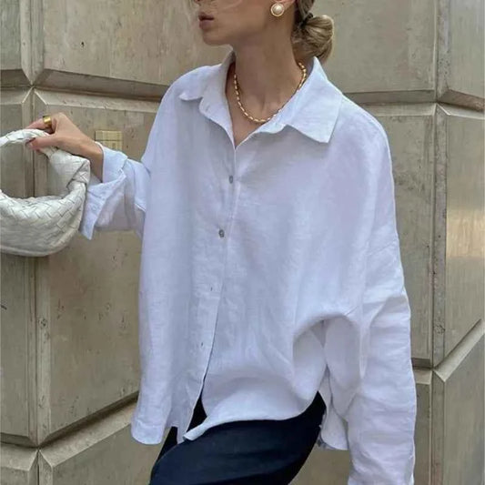 We.Fine Women's Shirt Elegant Long Sleeve Blouse Spring Vintage Basic Top Collar Cotton Shirt for Women