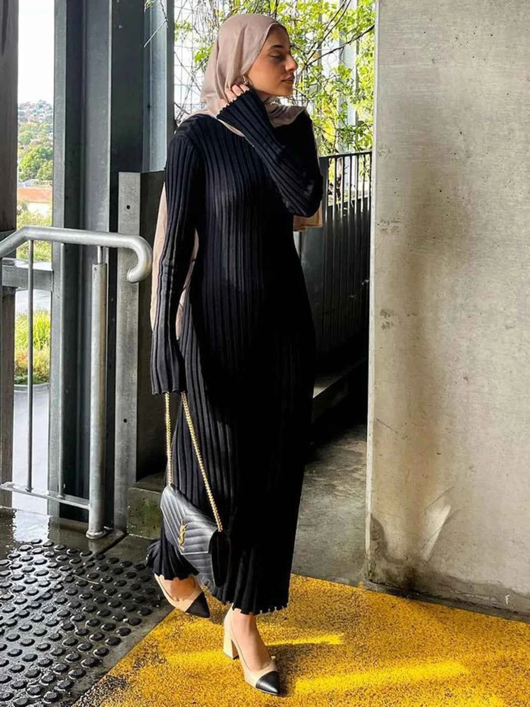 Sleeveless Pleat Knit Dress Round Neck A-line Pit Strip Slim Long Dress Sundress Solid Color Casual Women Summer Dresses