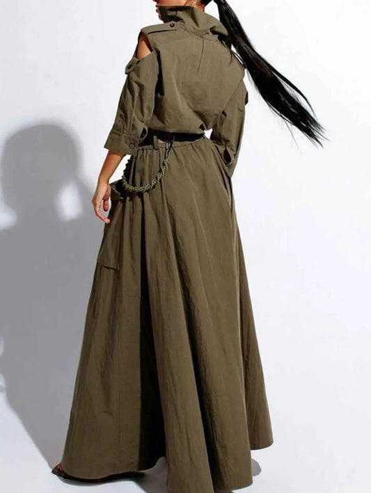 Women's Cold-Shoulder Belted Maxi Dress