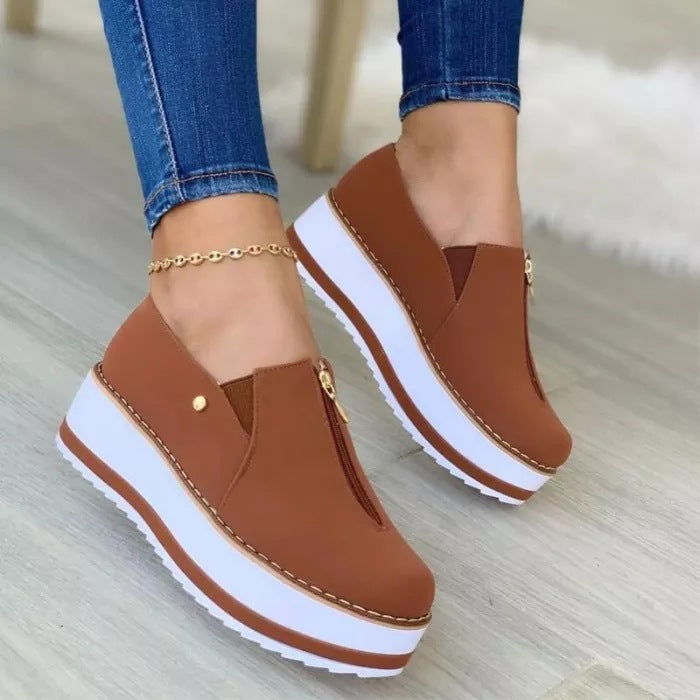 Mocasines de plataforma sin cordones con cremallera para mujer