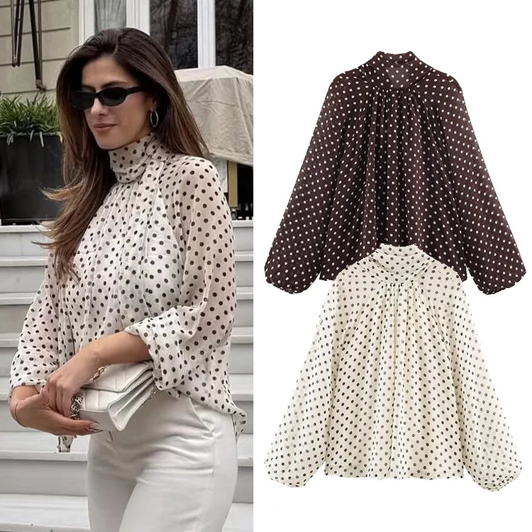 Women's High-Collar Polka-Dot Blouse from the CanXport Fall Workwear Edit