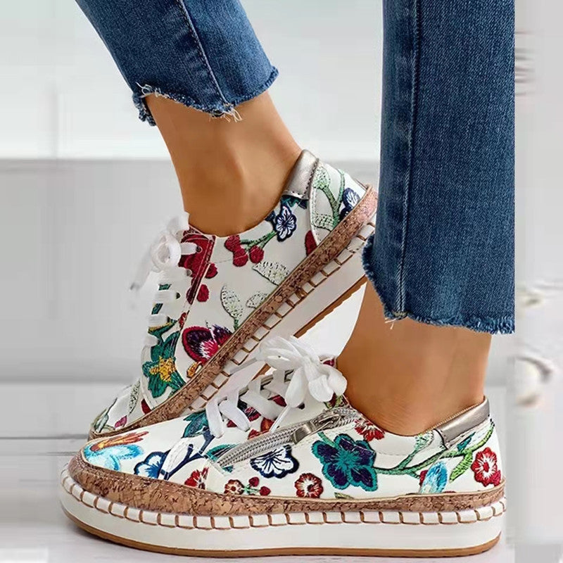 Zapatos planos con estampado étnico, estilo casual, con cremallera lateral y sin cordones, mocasines para mujer
