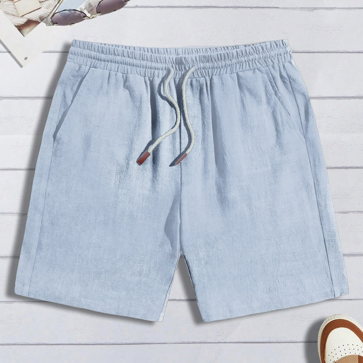 Pantalones cortos de lino finos, holgados e informales para hombre