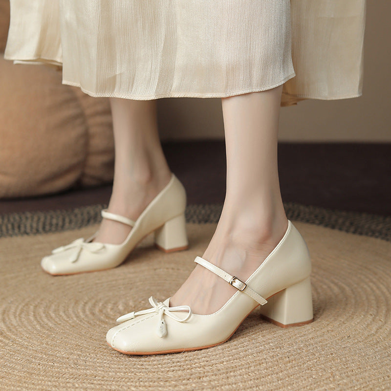 Zapatos Mary Jane con Moño y Puntera Cuadrada para Mujer