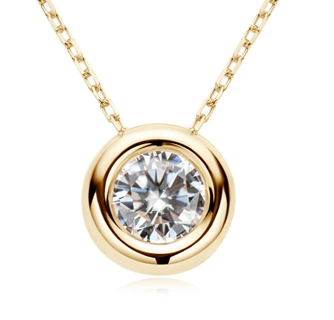 Real D VVS1 Moissanite Necklace 6.5mm Round Pendant