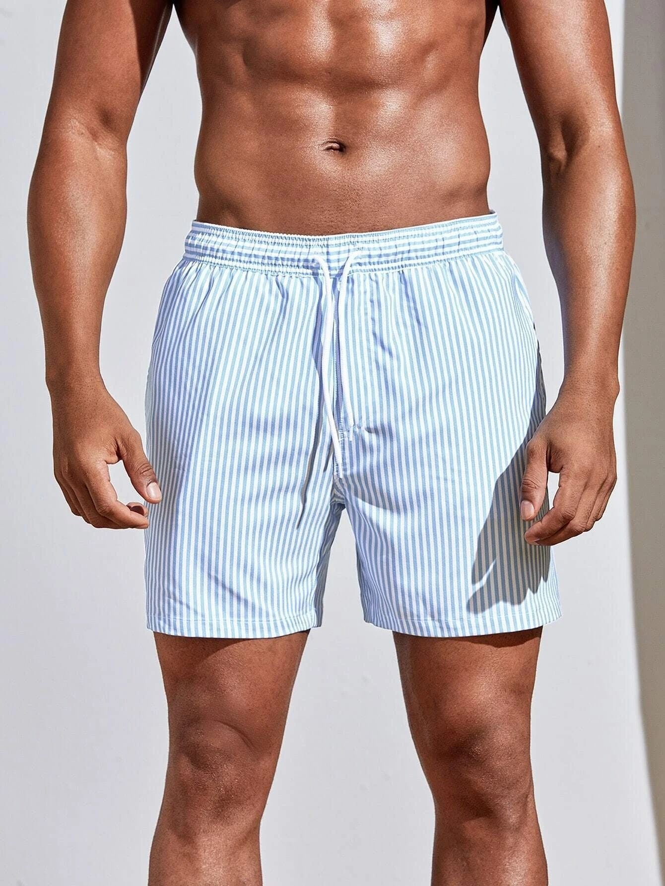 Pantalones cortos de hombre con estampado de rayas 3D, informales de verano, ligeros, para playa