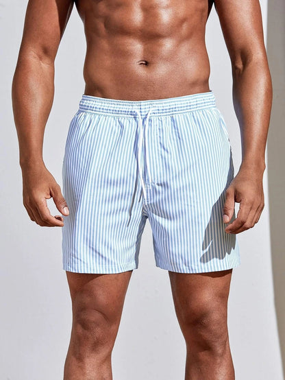 Men's 3D Striped Print Shorts Summer Casual Lightweight Beach Pants