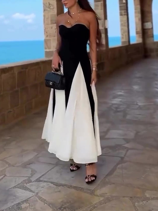 Vestido Tubo Contraste Blanco y Negro