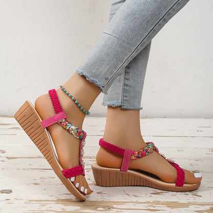 Sandalias Bohemias Trenzadas Zapatos de Playa de Verano para Mujer