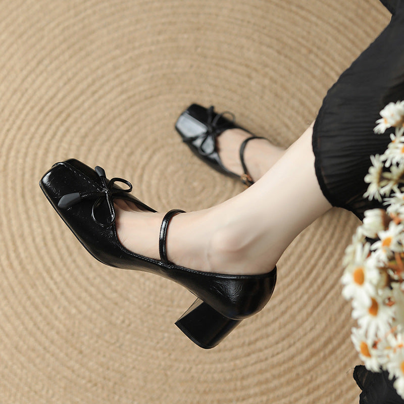 Zapatos Mary Jane con Moño y Puntera Cuadrada para Mujer