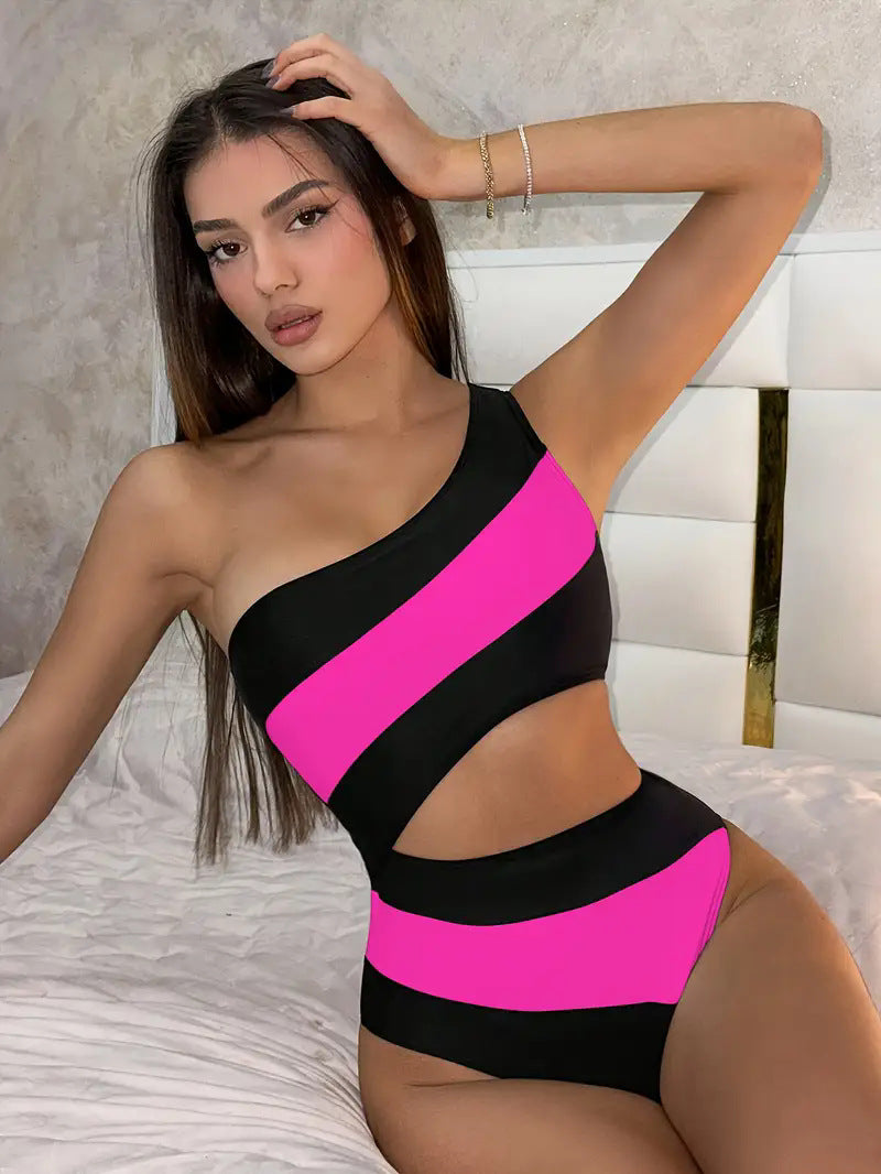 Nuevo traje de baño bikini de una pieza de moda con combinación de colores para mujer