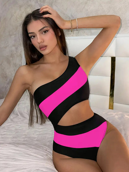Nuevo traje de baño bikini de una pieza de moda con combinación de colores para mujer