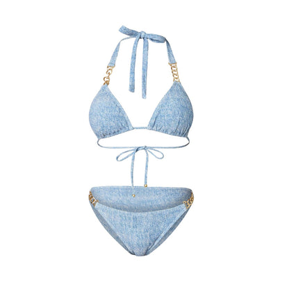 Triangular Sexy Denim Printed Two-Piece Swimsuit Set For Women